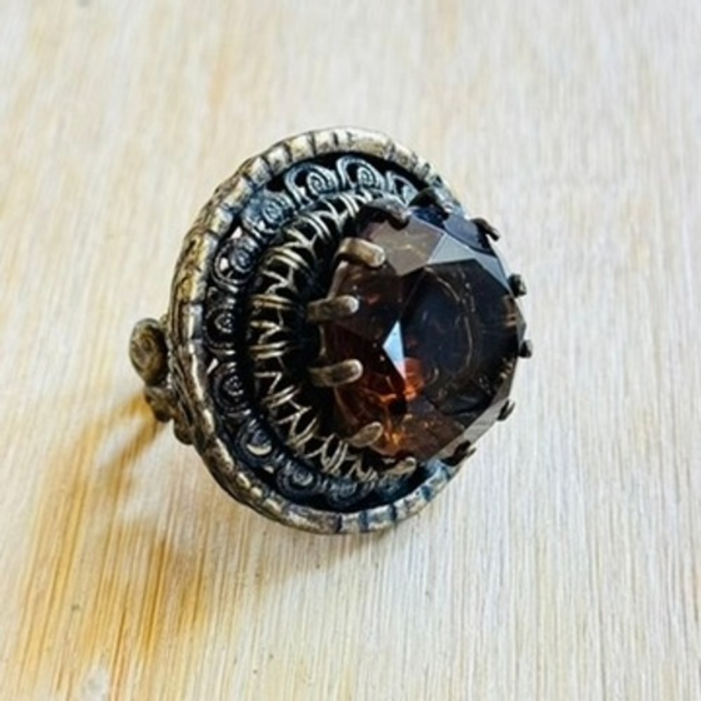 OLLIPOP USA Topaz Glass Cocktail Ring Statement Chunky Adjustable Victorian Goth